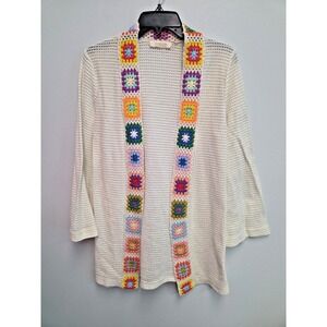 Rebellion  Crochet Granny Square cream open front Cardigan hippie boho 70s Med